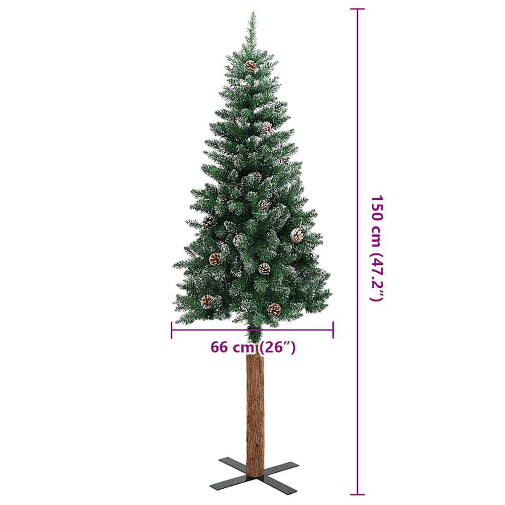 Kerstboom met echt hout en sneeuw smal 150 cm groen is nu te koop bij PeponiXL, paradijselijk wonen!