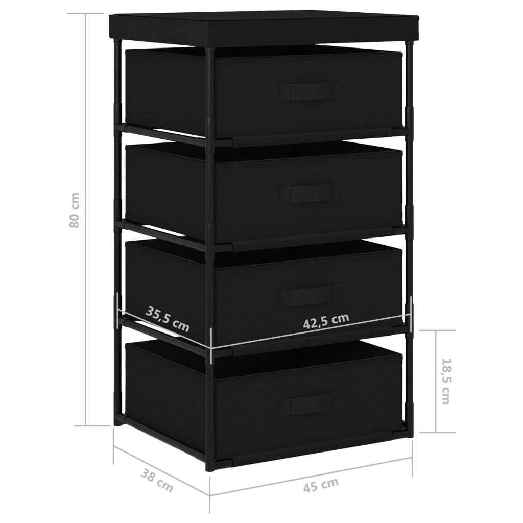Opbergrek met 4 stoffen manden staal zwart is nu te koop bij PeponiXL, paradijselijk wonen!