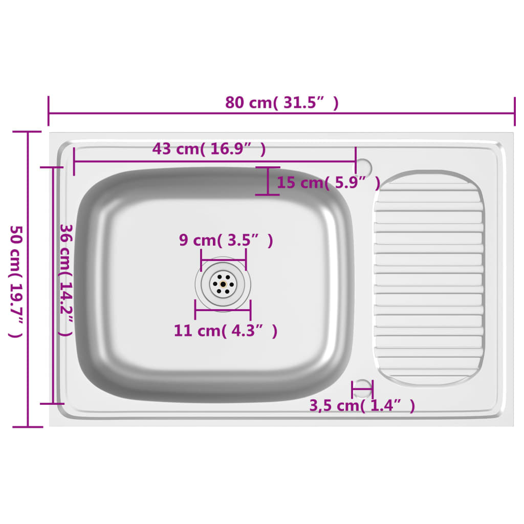 Gootsteen met afvoerset 800x500x155 mm roestvrij staal zilver is nu te koop bij PeponiXL, paradijselijk wonen!