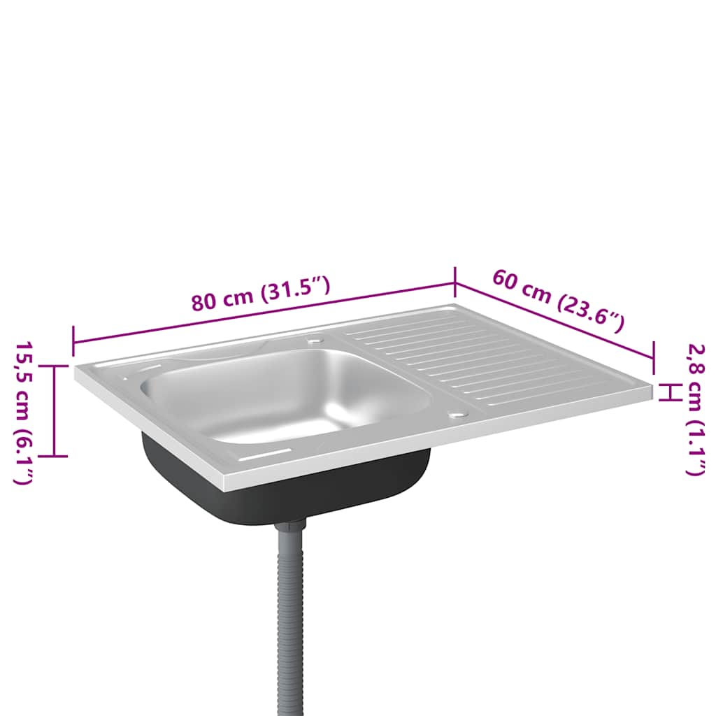 Gootsteen met afvoerset 800x600x155 mm roestvrij staal zilver is nu te koop bij PeponiXL, paradijselijk wonen!