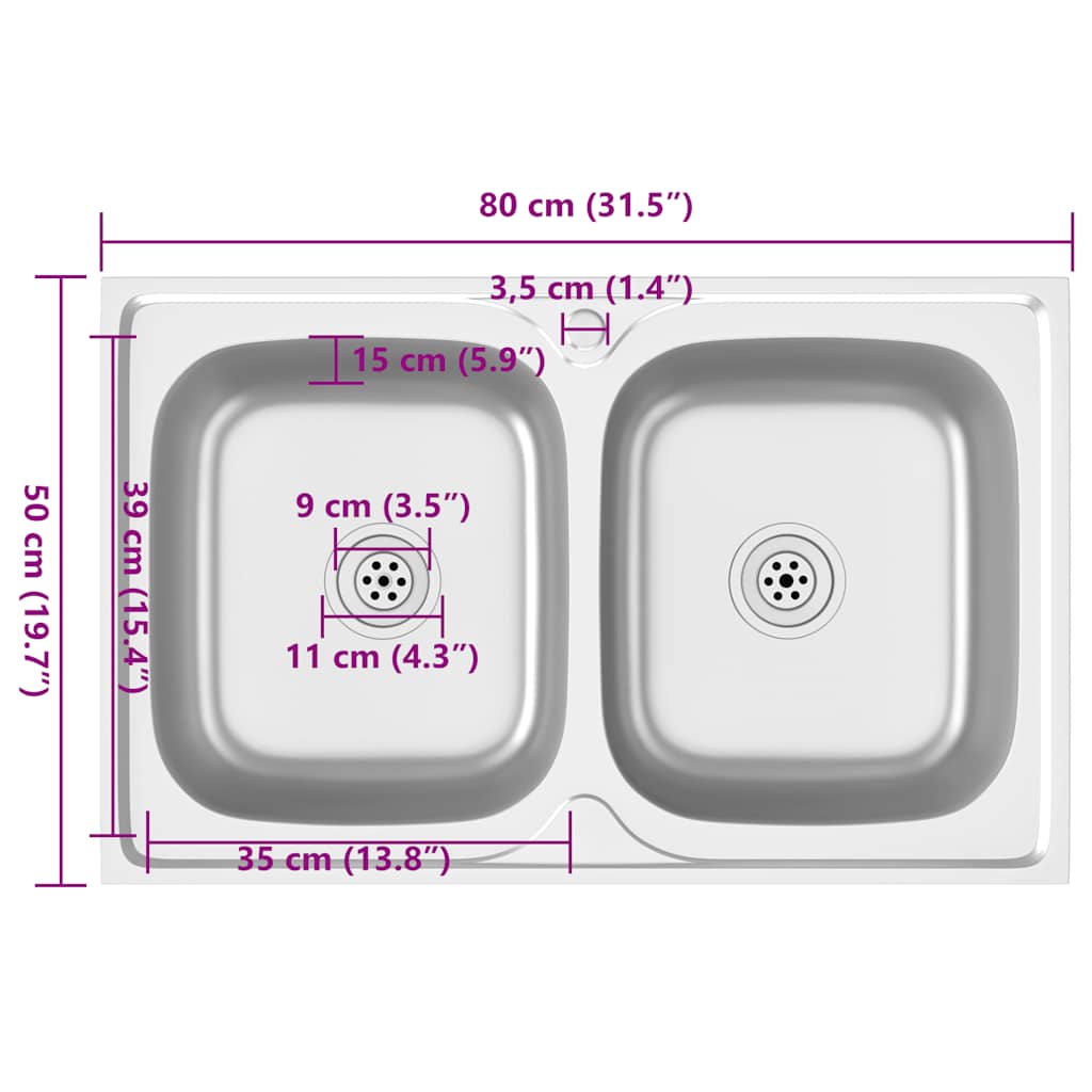 Gootsteen dubbele bakken 800x500x155 mm roestvrij staal zilver is nu te koop bij PeponiXL, paradijselijk wonen!