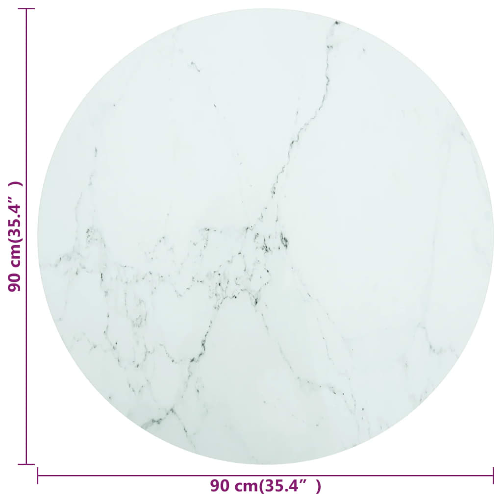 Tafelblad Ø90x1 cm gehard glas met marmeren design wit is nu te koop bij PeponiXL, paradijselijk wonen!