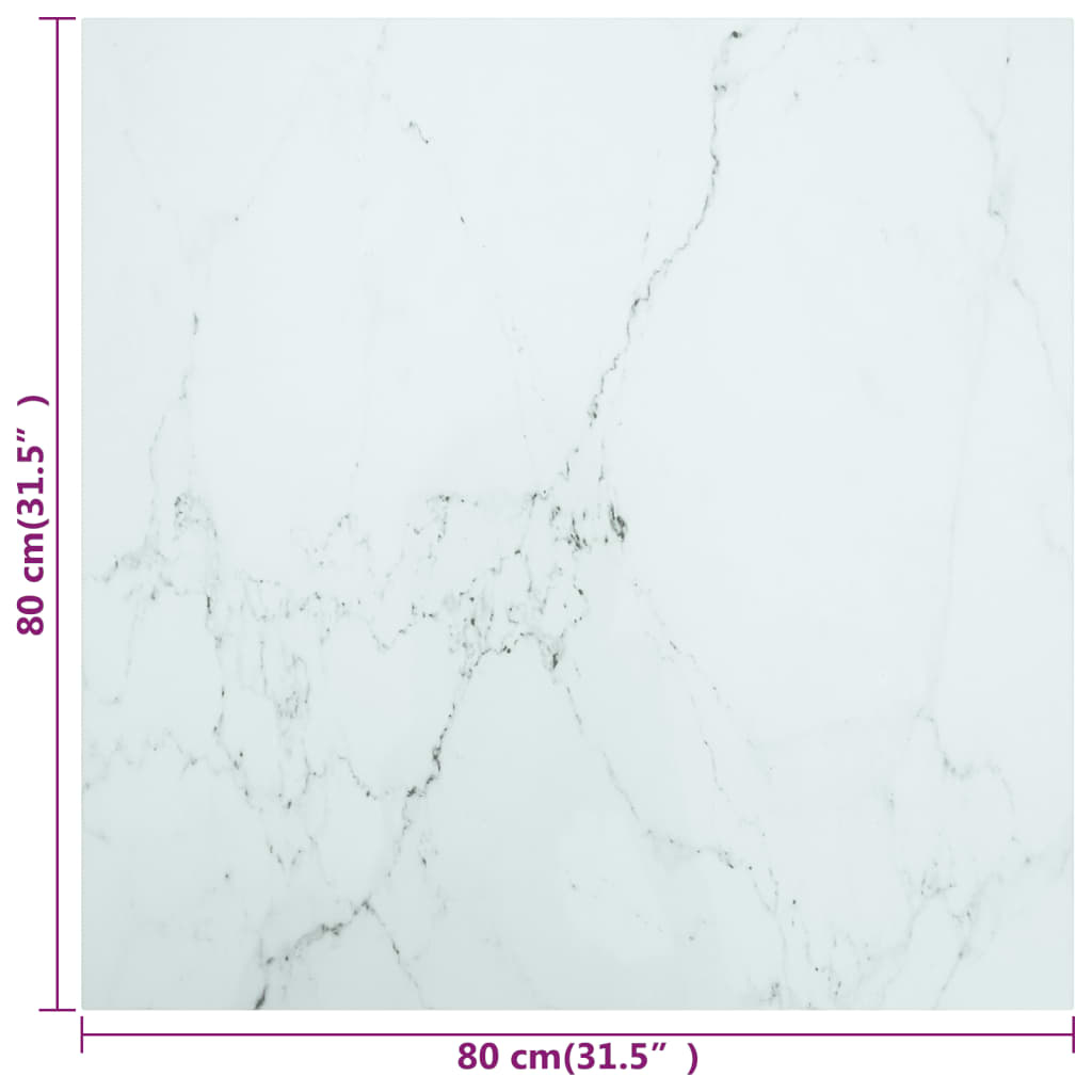 Tafelblad 80x80 cm 6 mm gehard glas met marmeren design wit is nu te koop bij PeponiXL, paradijselijk wonen!