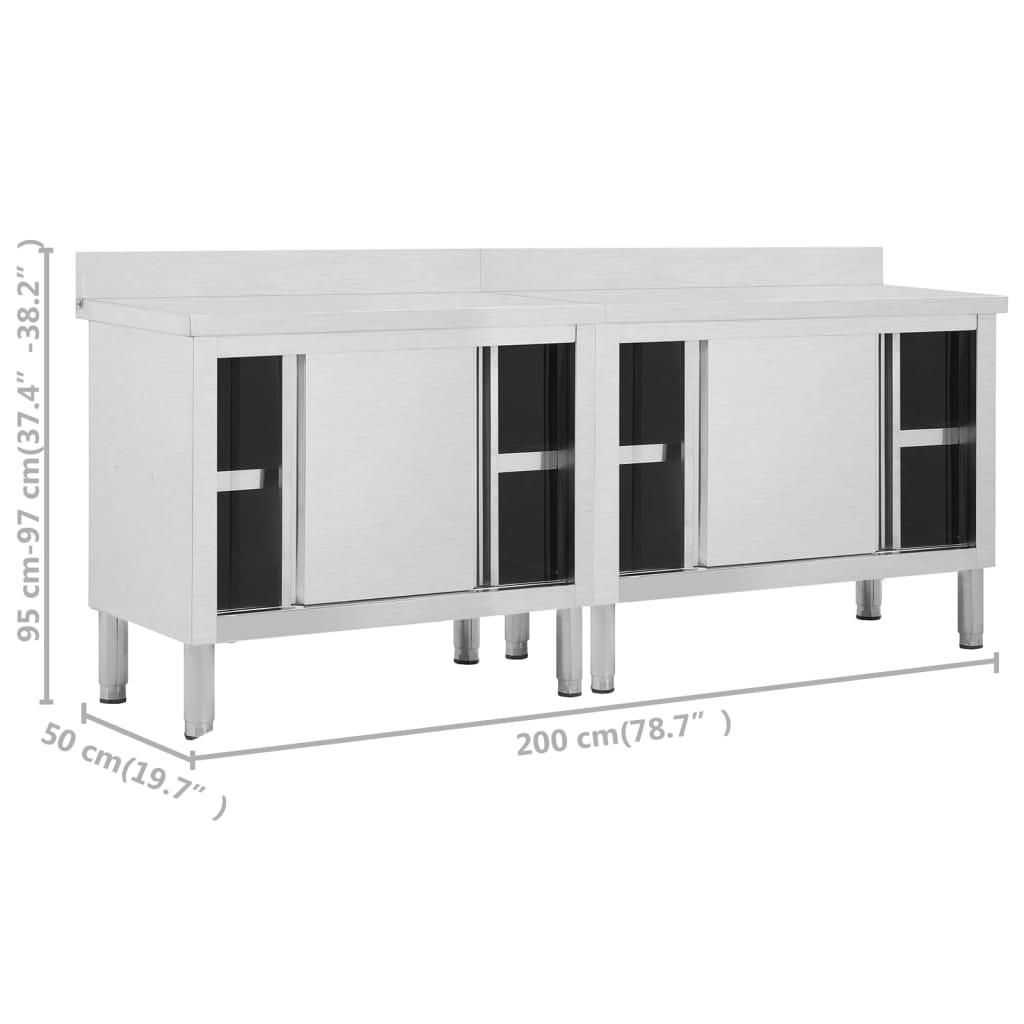 Werktafels met deuren 2 st 200x50x(95-97) cm roestvrij staal is nu te koop bij PeponiXL, paradijselijk wonen!