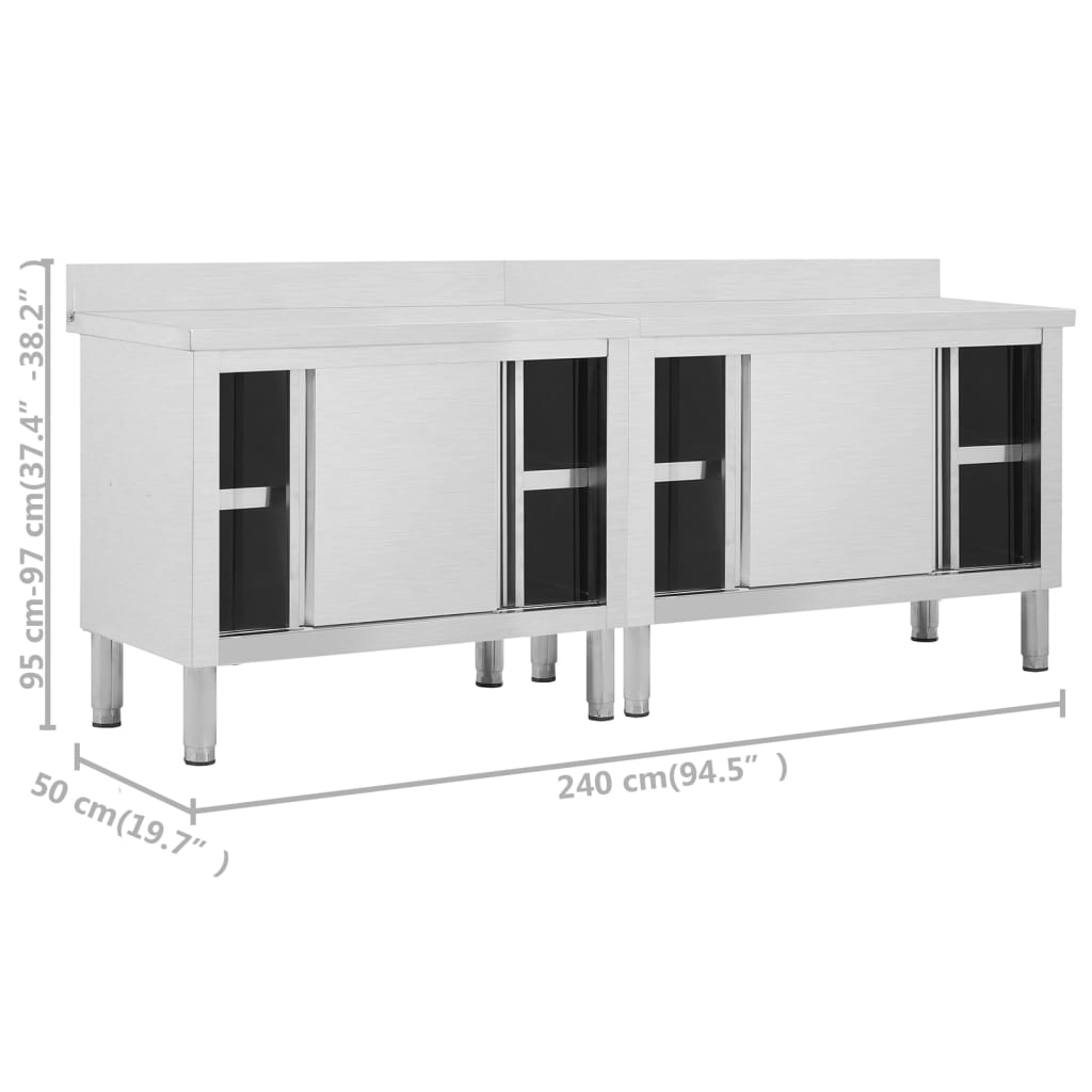Werktafels met deuren 2 st 240x50x(95-97) cm roestvrij staal is nu te koop bij PeponiXL, paradijselijk wonen!