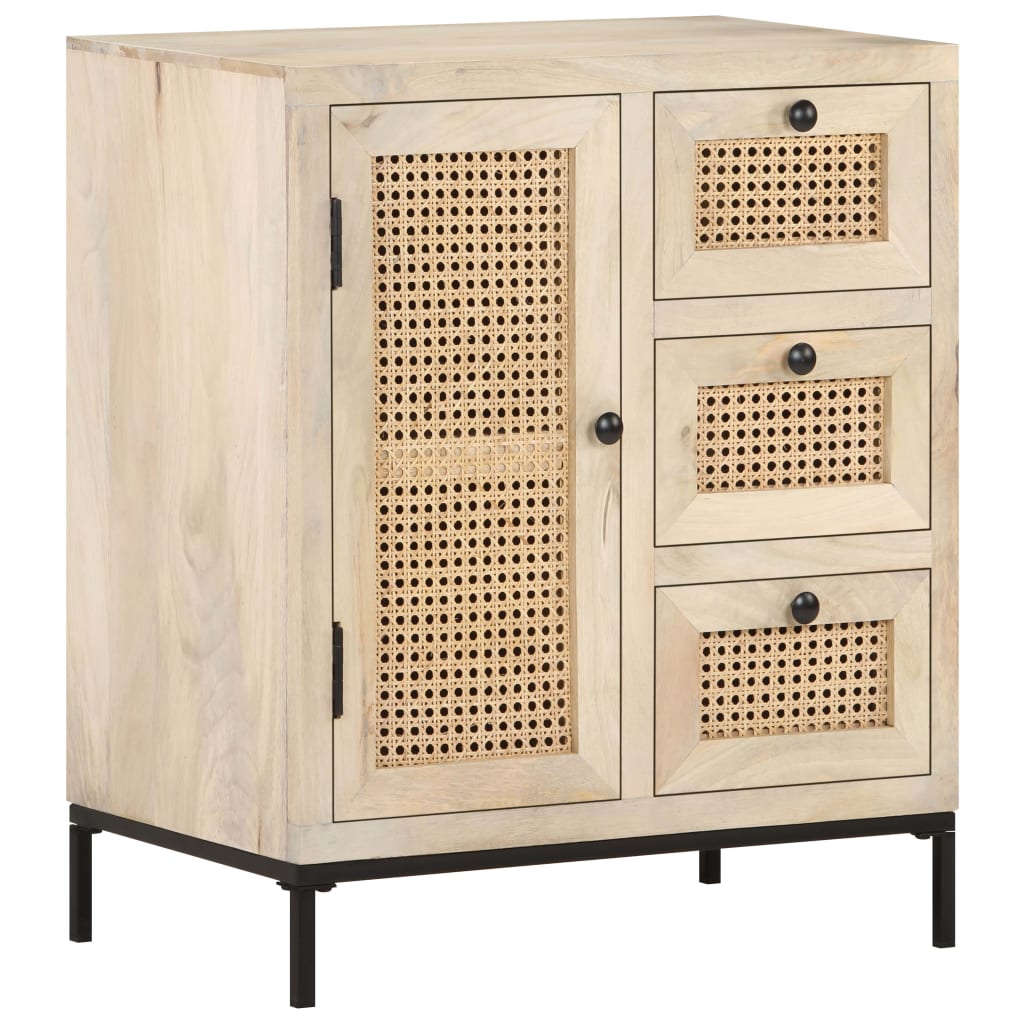 Dressoir 60x35x70 cm massief mangohout en natuurlijk riet is nu te koop bij PeponiXL, paradijselijk wonen!