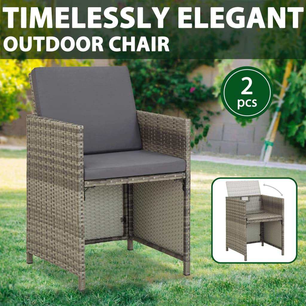 Tuinstoelen 2 st met kussens poly rattan grijs is nu te koop bij PeponiXL, paradijselijk wonen!