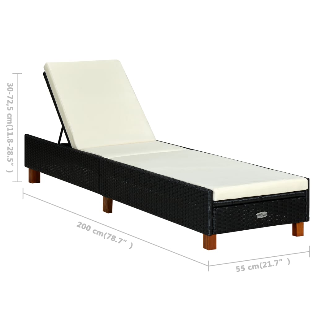 Ligbed met kussen poly rattan zwart is nu te koop bij PeponiXL, paradijselijk wonen!