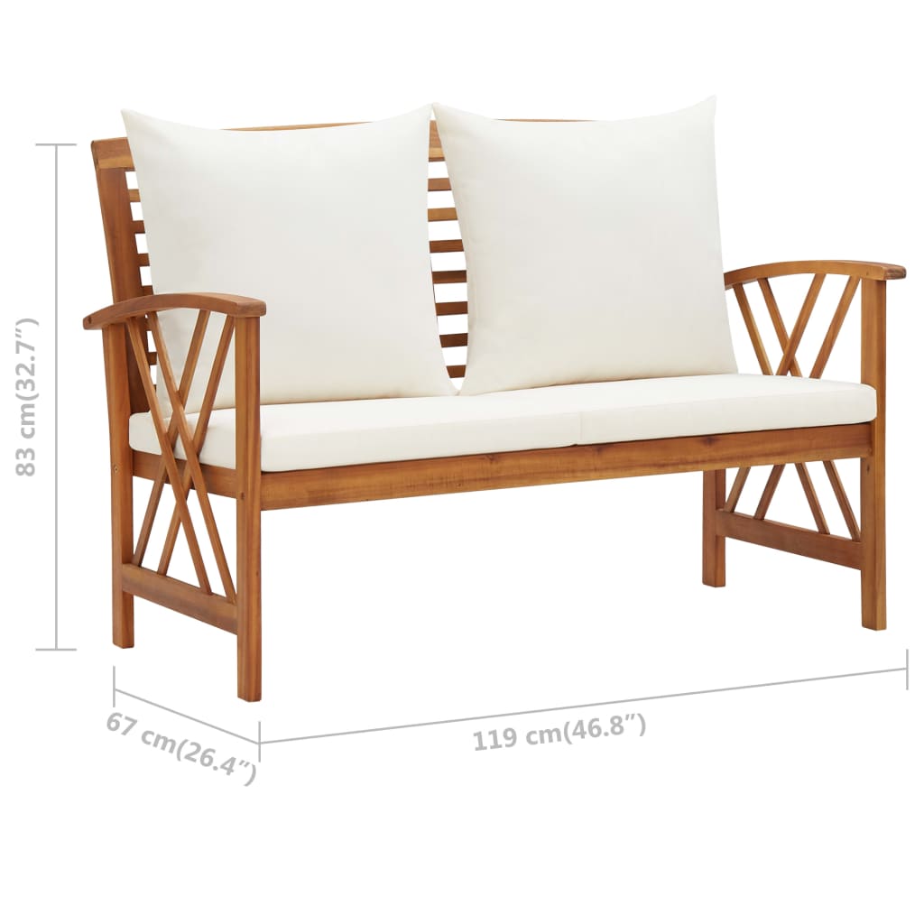 Tuinbank met kussens 119 cm massief acaciahout is nu te koop bij PeponiXL, paradijselijk wonen!