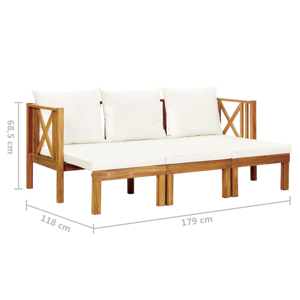 Tuinbank 3-zits met kussens 179 cm massief acaciahout is nu te koop bij PeponiXL, paradijselijk wonen!