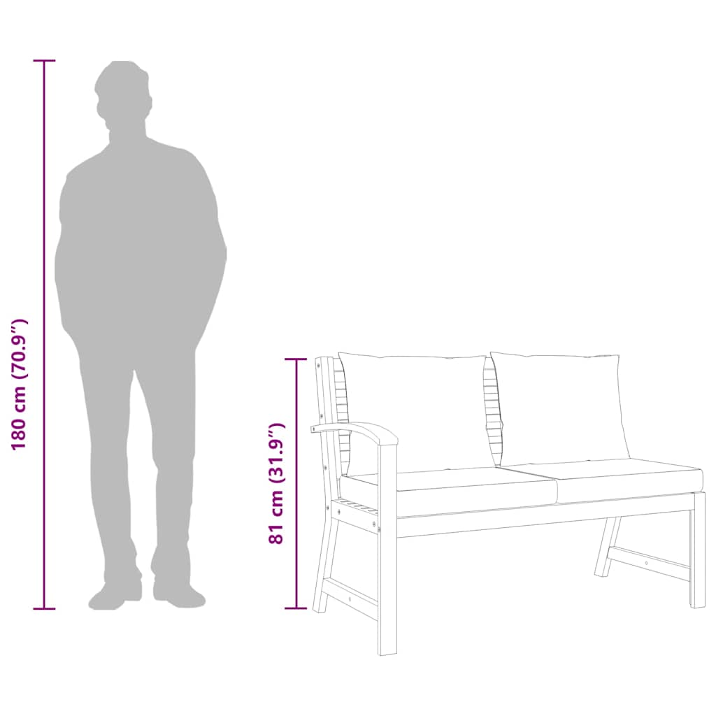 Tuinbank met crèmekleurig kussen 114,5 cm massief acaciahout is nu te koop bij PeponiXL, paradijselijk wonen!