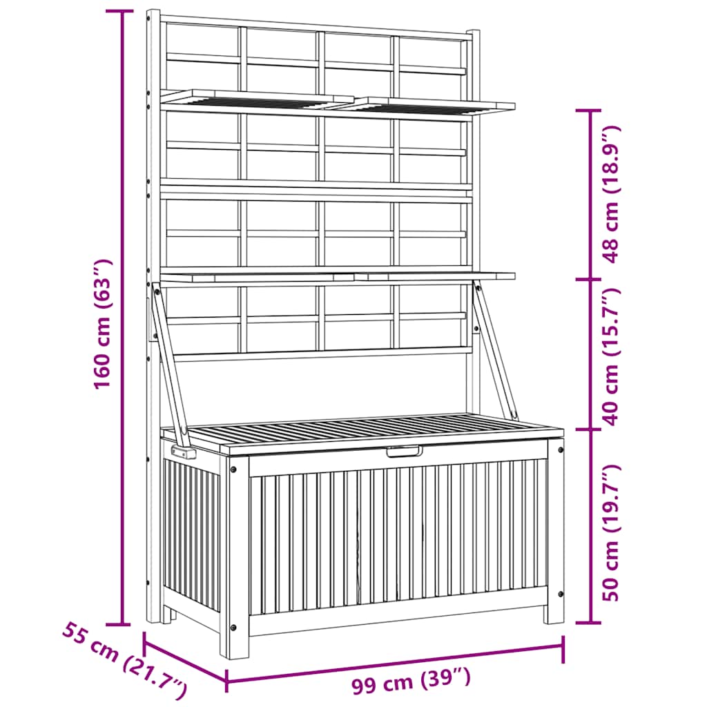 Opbergbox met latwerk 99x55x160 cm massief acaciahout is nu te koop bij PeponiXL, paradijselijk wonen!