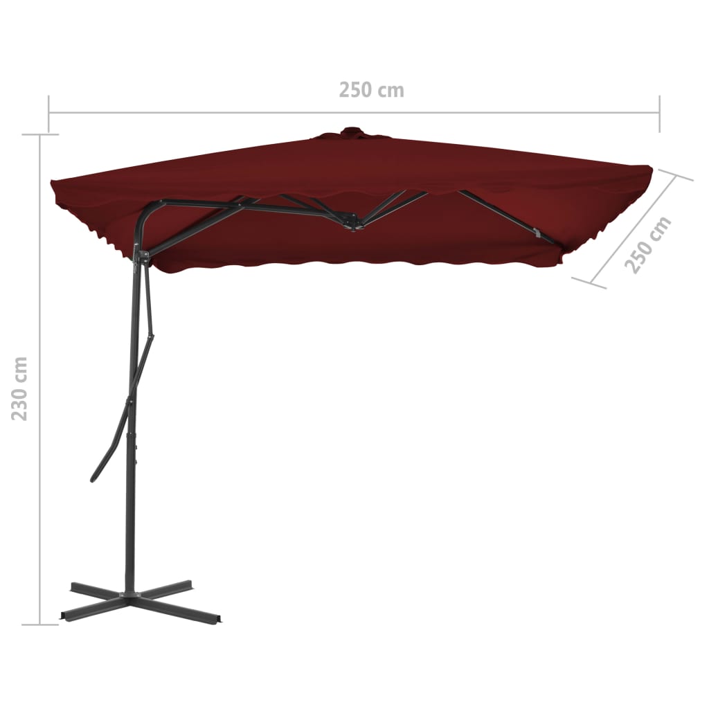 Parasol met stalen paal 250x250x230 cm bordeauxrood is nu te koop bij PeponiXL, paradijselijk wonen!