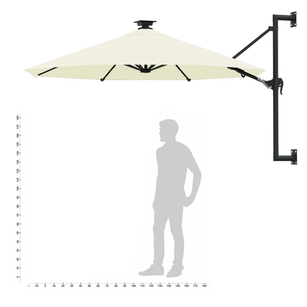 Wandparasol met LED's 300 cm zandkleurig is nu te koop bij PeponiXL, paradijselijk wonen!