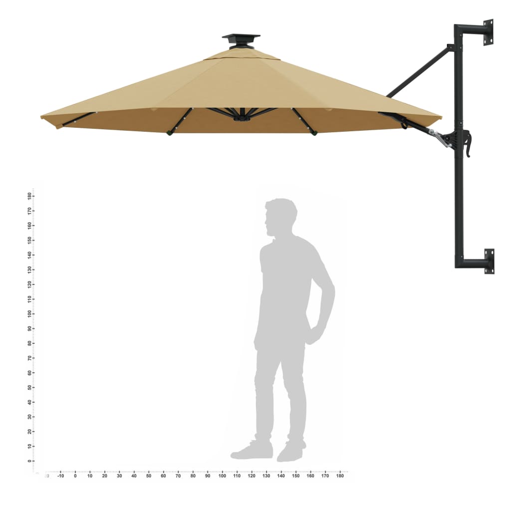 Wandparasol met LED's 300 cm taupe is nu te koop bij PeponiXL, paradijselijk wonen!