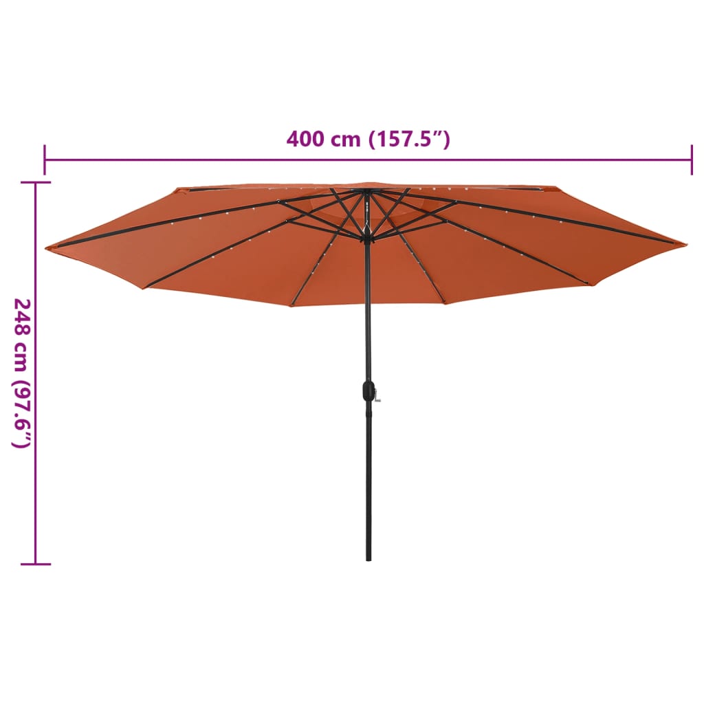 Parasol met LED-verlichting 400 cm terracottakleurig is nu te koop bij PeponiXL, paradijselijk wonen!