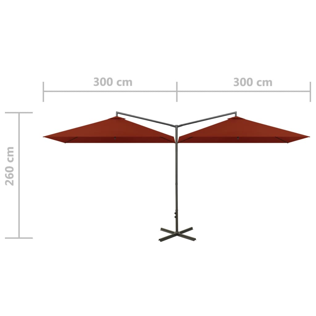 Parasol dubbel met stalen paal 600x300 cm terracottakleurig is nu te koop bij PeponiXL, paradijselijk wonen!