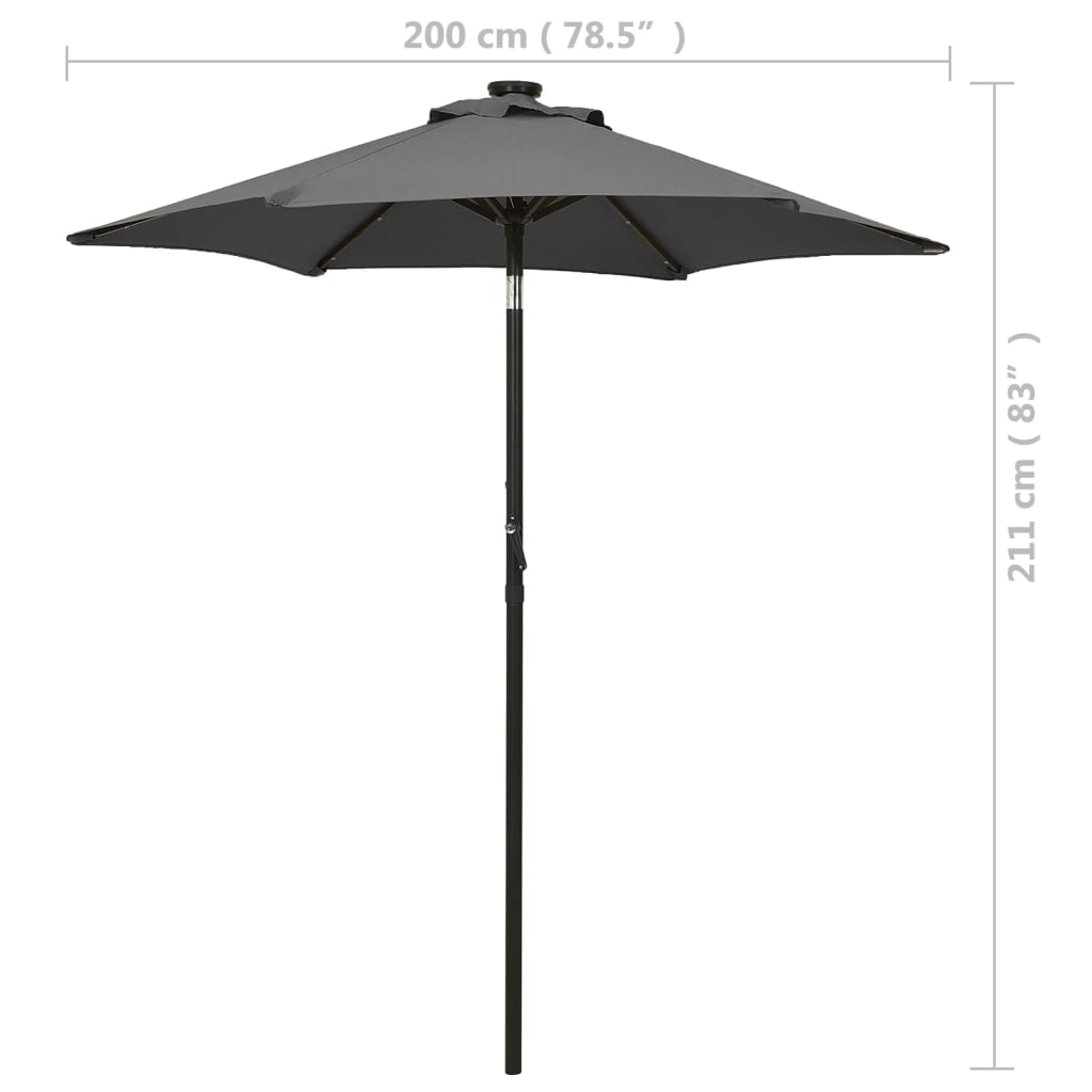 Parasol met LED-verlichting 200x211 cm aluminium antracietkleur is nu te koop bij PeponiXL, paradijselijk wonen!
