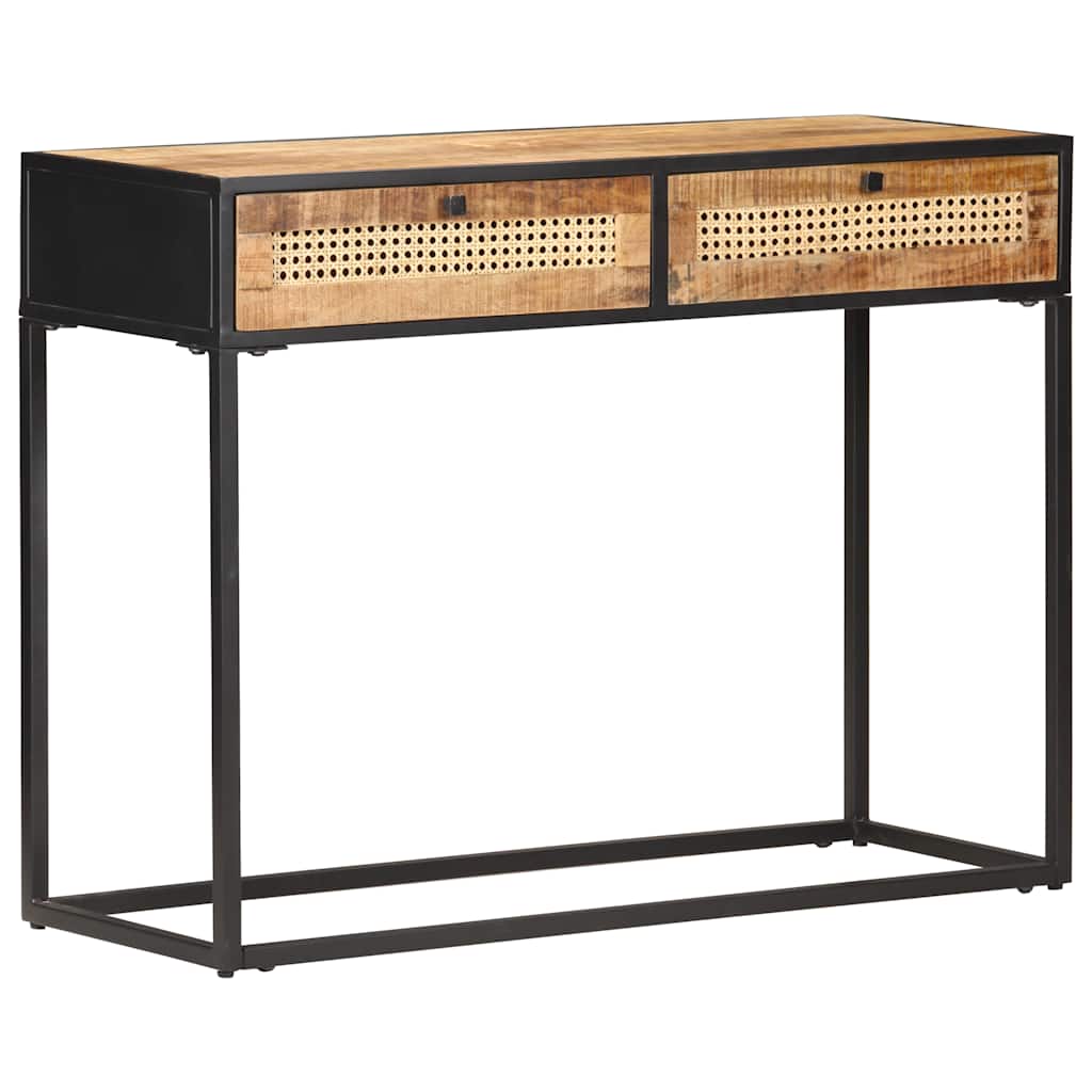 Wandtafel 100x35x75 cm ruw mangohout en natuurlijk riet is nu te koop bij PeponiXL, paradijselijk wonen!
