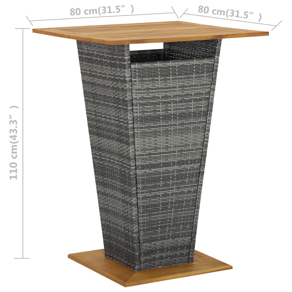 Bartafel 80x80x110 cm poly rattan en massief acaciahout grijs is nu te koop bij PeponiXL, paradijselijk wonen!