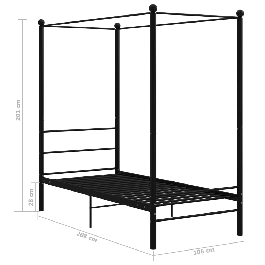 Hemelbedframe metaal zwart 100x200 cm is nu te koop bij PeponiXL, paradijselijk wonen!