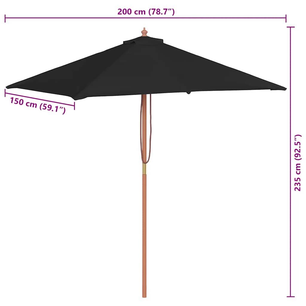 Parasol met houten paal 150x200 cm zwart is nu te koop bij PeponiXL, paradijselijk wonen!