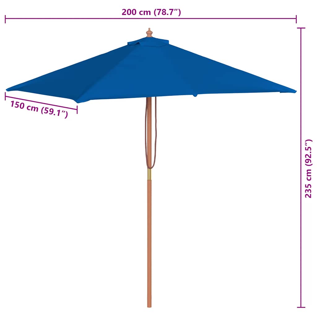 Parasol met houten paal 150x200 cm blauw is nu te koop bij PeponiXL, paradijselijk wonen!