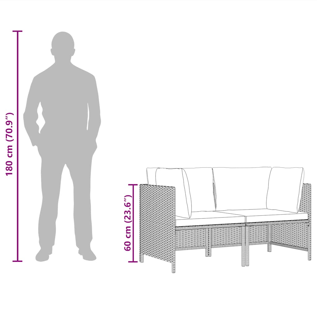 2-delige Loungeset met kussens poly rattan grijs