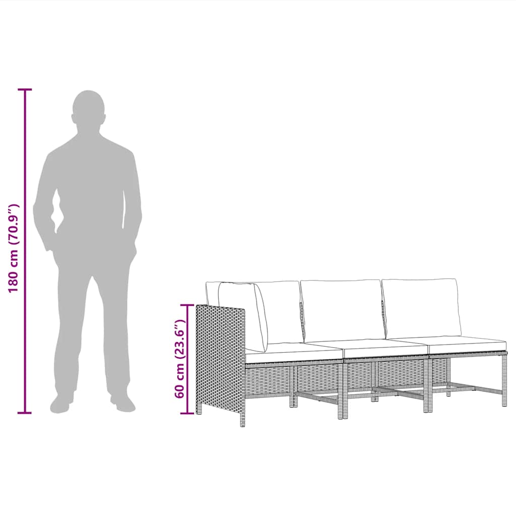 3-delige Loungeset met kussens poly rattan zwart is nu te koop bij PeponiXL, paradijselijk wonen!