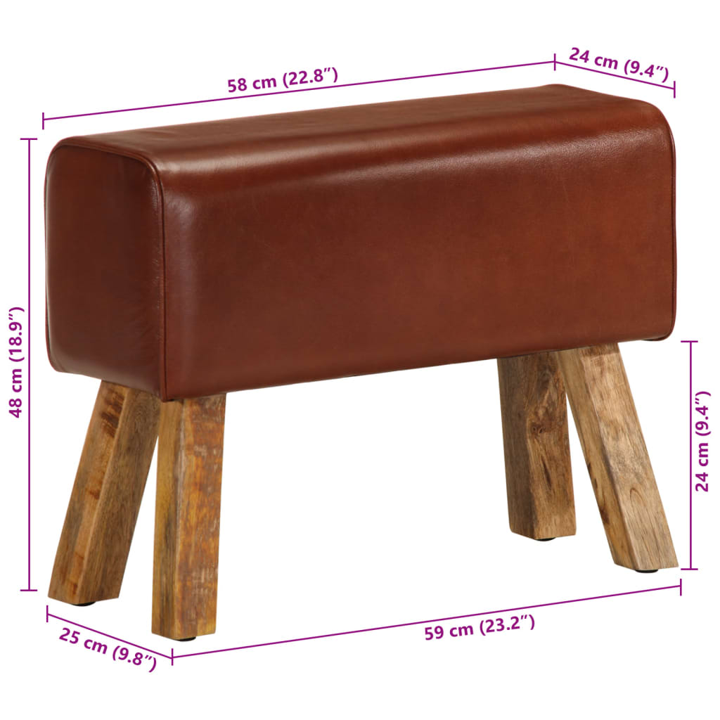 Bankje turnbok 58 cm echt leer en massief mangohout bruin is nu te koop bij PeponiXL, paradijselijk wonen!