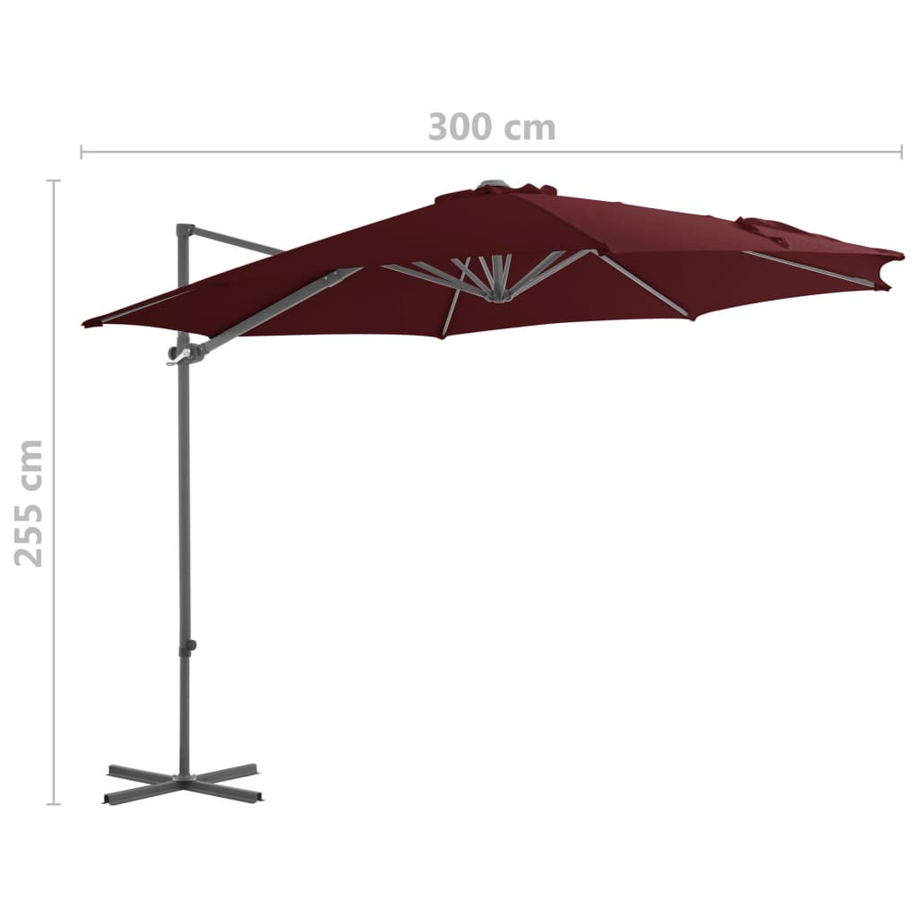 Zweefparasol met stalen paal 300 cm bordeauxrood is nu te koop bij PeponiXL, paradijselijk wonen!