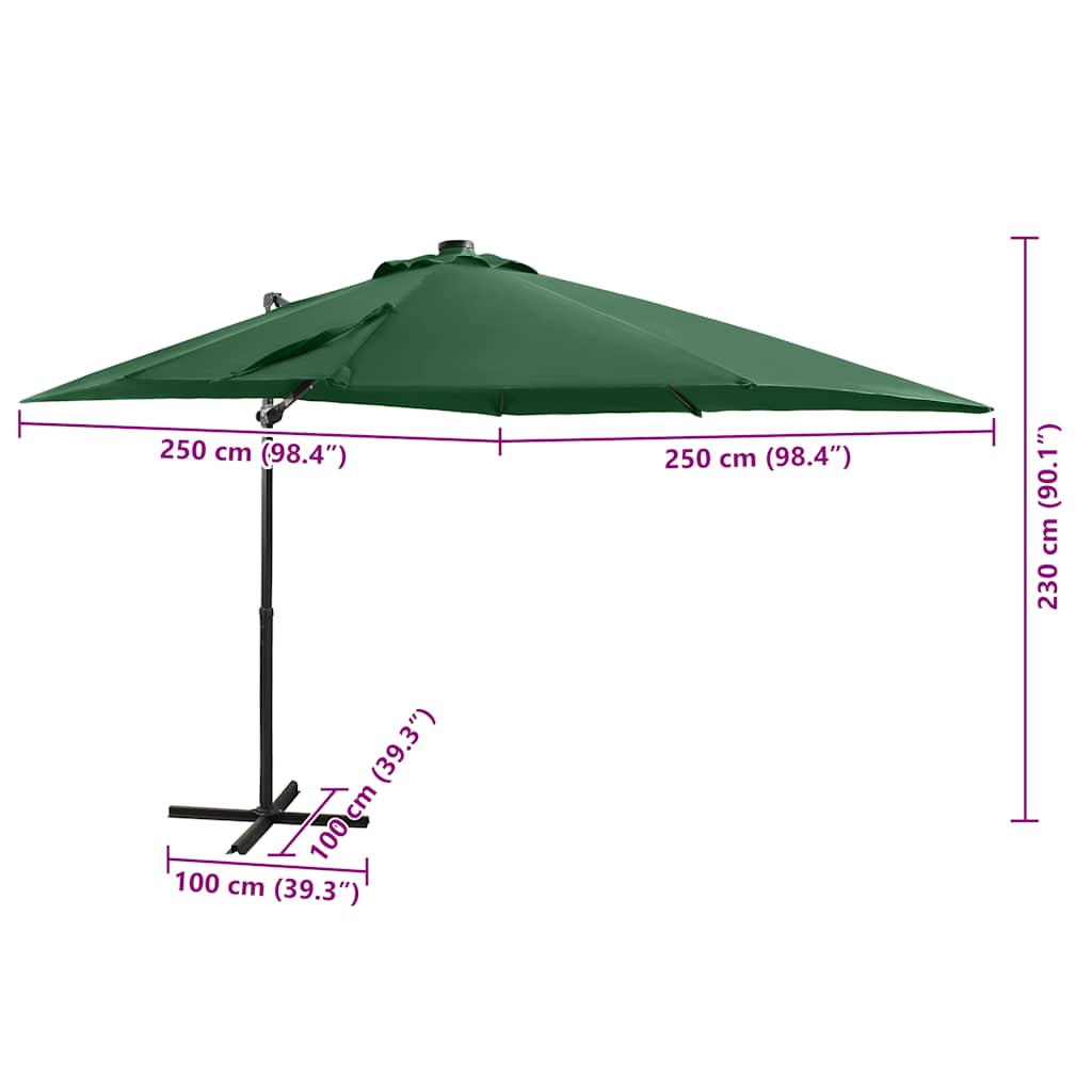 Zweefparasol met paal en LED-verlichting 250 cm groen is nu te koop bij PeponiXL, paradijselijk wonen!
