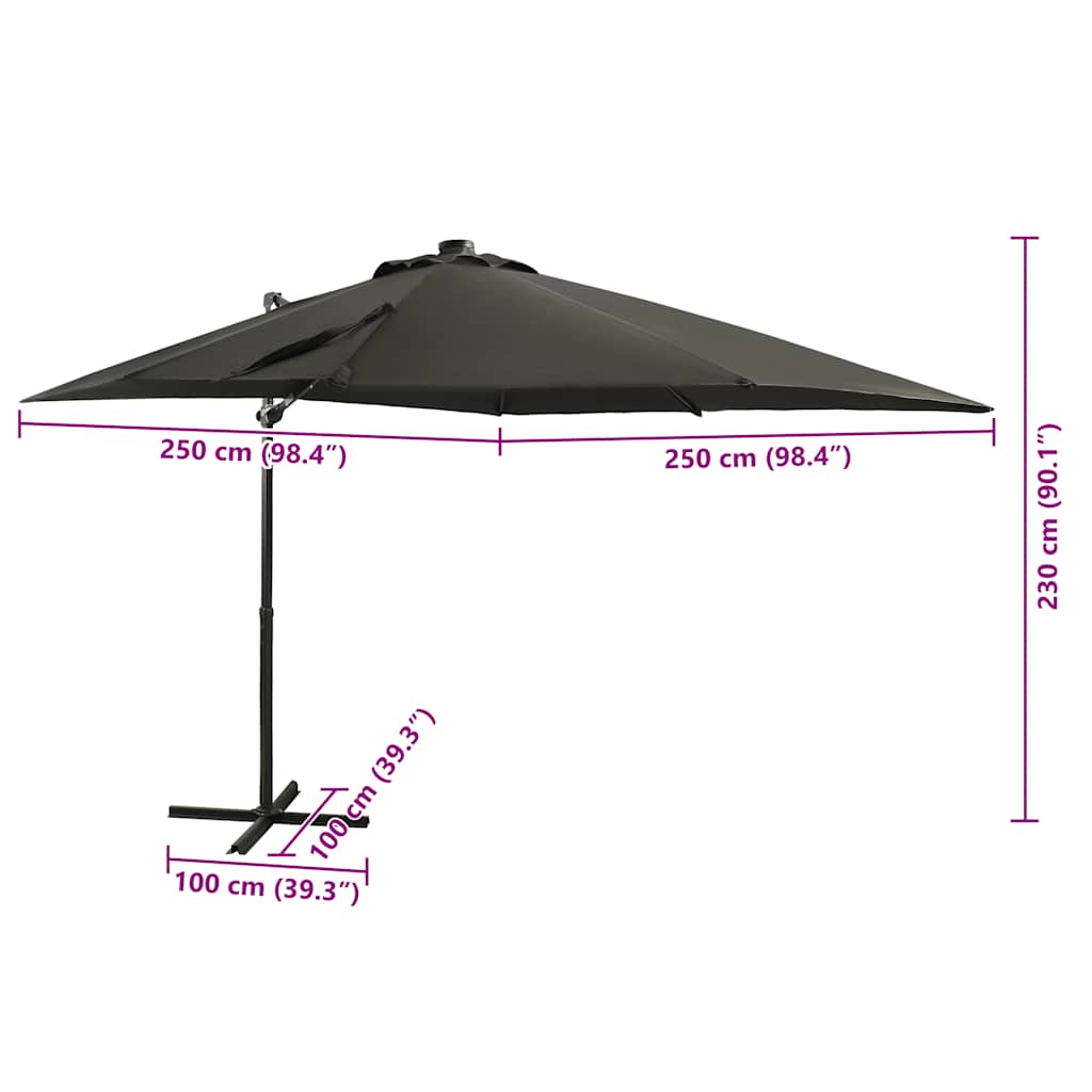 Zweefparasol met paal en LED-verlichting 250 cm antracietkleur is nu te koop bij PeponiXL, paradijselijk wonen!