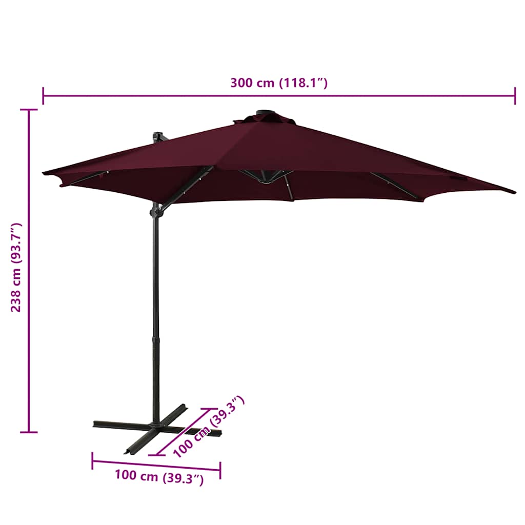 Zweefparasol met paal en LED-verlichting 300 cm bordeauxrood is nu te koop bij PeponiXL, paradijselijk wonen!