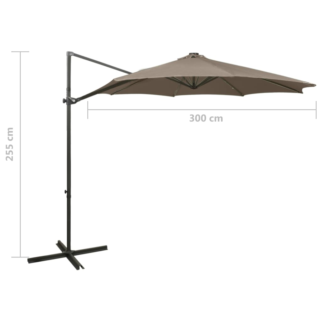 Zweefparasol met paal en LED-verlichting 300 cm taupe is nu te koop bij PeponiXL, paradijselijk wonen!