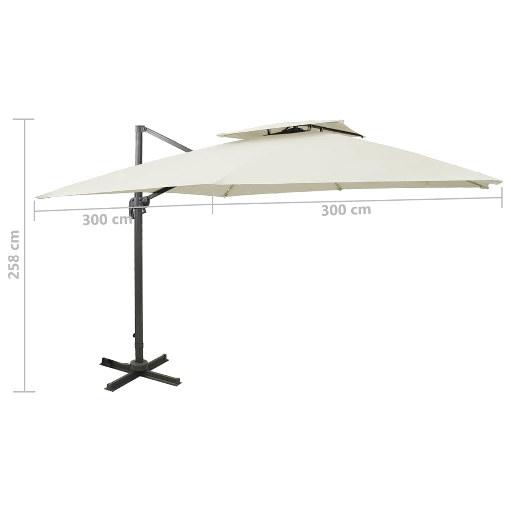 Zwevende parasol met dubbele bovenkant 300x300 cm zandkleur is nu te koop bij PeponiXL, paradijselijk wonen!