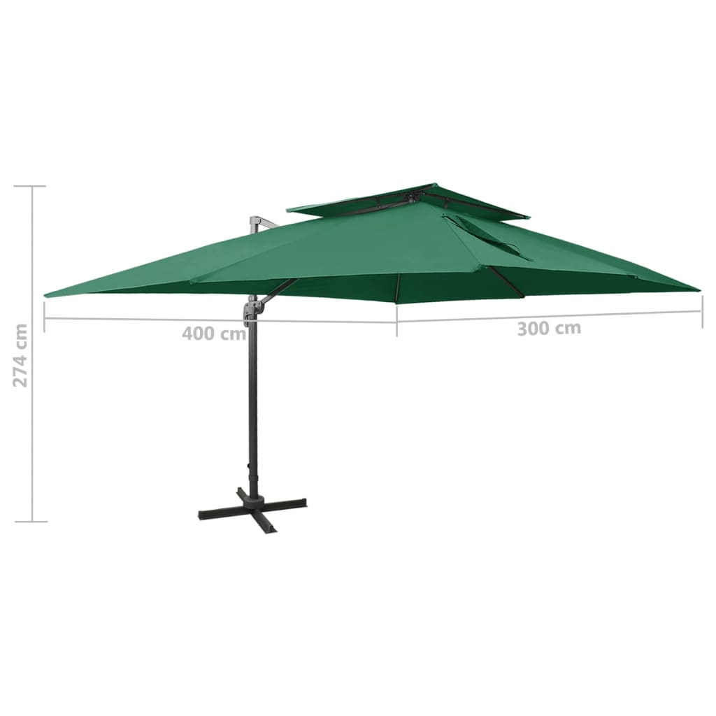 Zweefparasol met dubbel dak 400x300 cm groen is nu te koop bij PeponiXL, paradijselijk wonen!