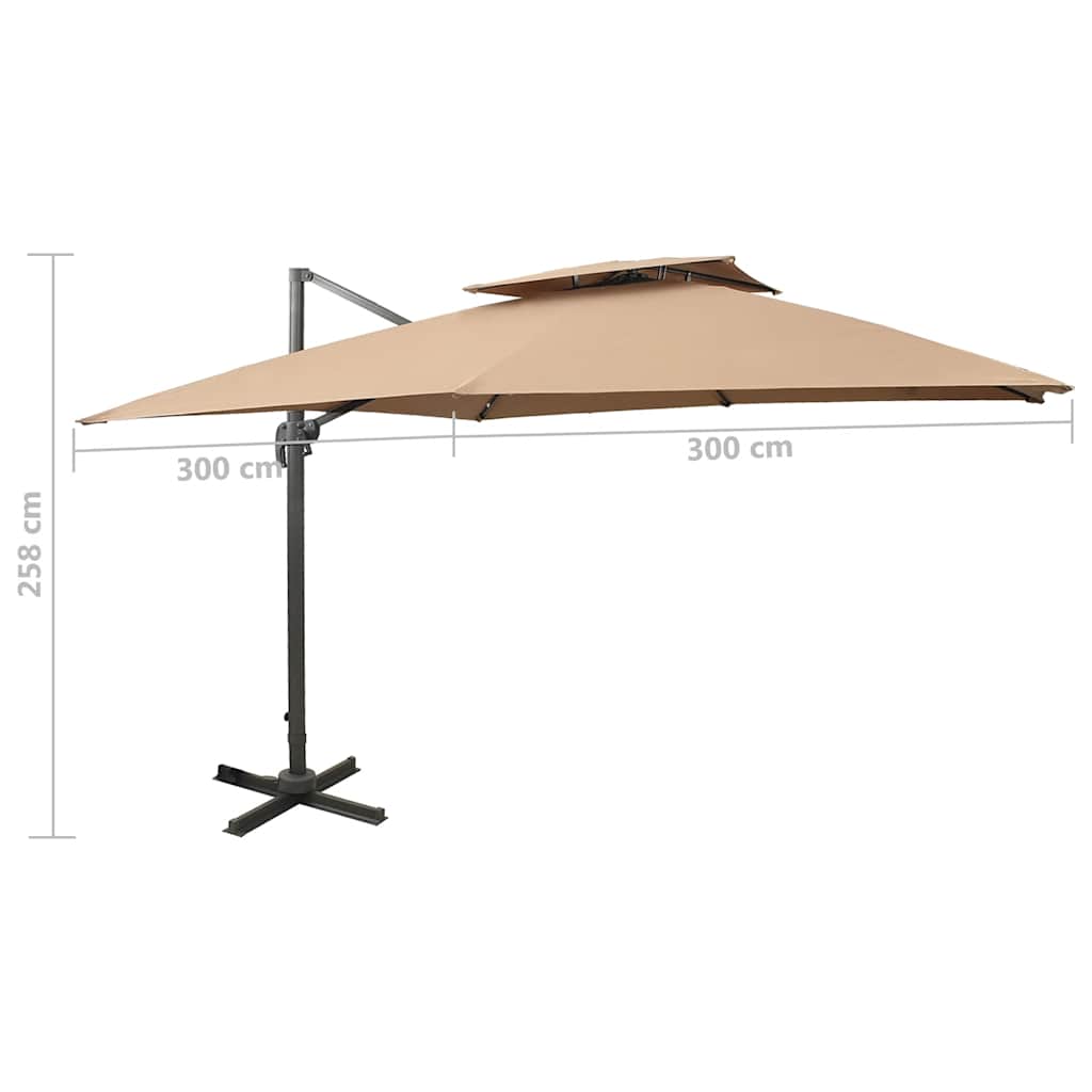 Zwevende parasol met dubbele bovenkant 300x300 cm taupe is nu te koop bij PeponiXL, paradijselijk wonen!