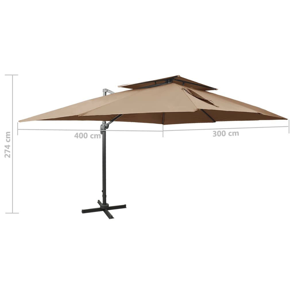 Zweefparasol met dubbel dak 400x300 cm taupe is nu te koop bij PeponiXL, paradijselijk wonen!