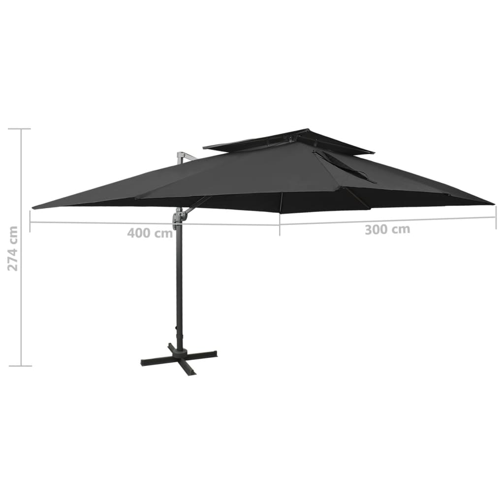Zwevende parasol met dubbele bovenkant zwart 400x300 cm is nu te koop bij PeponiXL, paradijselijk wonen!