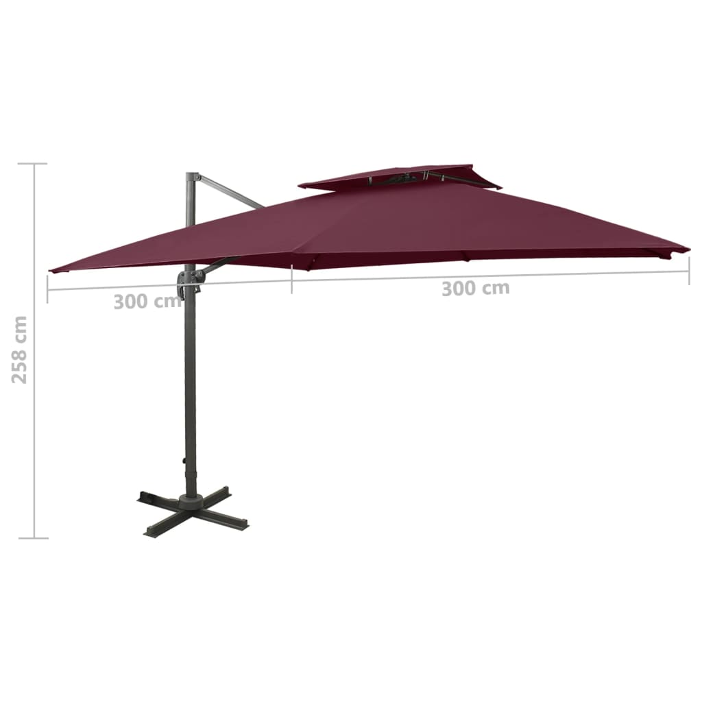 Zweefparasol met dubbel dak 300x300 cm bordeauxrood is nu te koop bij PeponiXL, paradijselijk wonen!
