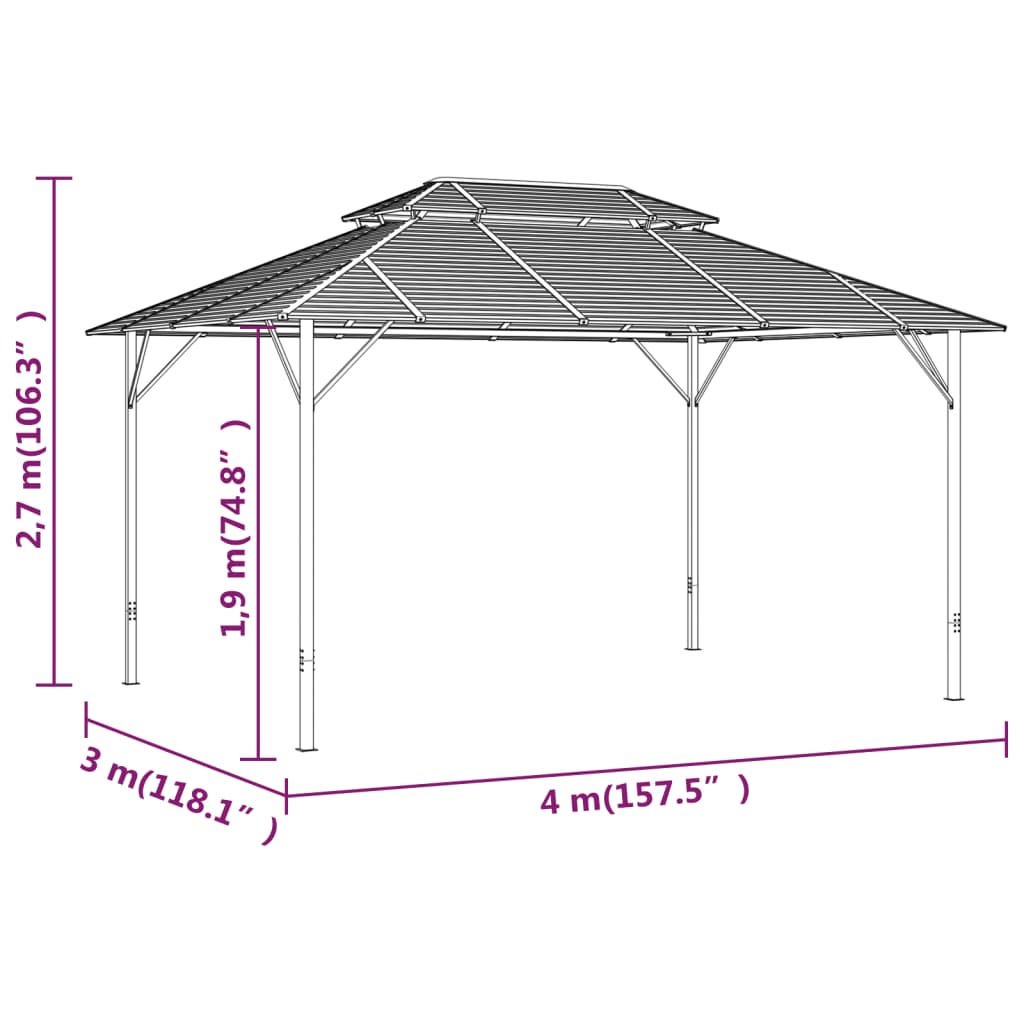 Prieel met dubbel dak 3x4 m antraciet is nu te koop bij PeponiXL, paradijselijk wonen!