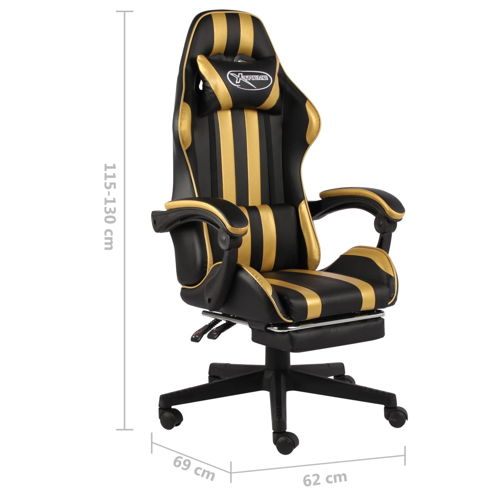 Racestoel met voetensteun kunstleer zwart en goudkleurig is nu te koop bij PeponiXL, paradijselijk wonen!