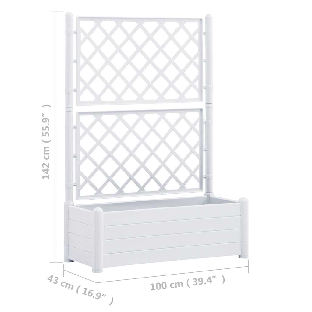 Plantenbak met latwerk 100x43x142 cm PP wit is nu te koop bij PeponiXL, paradijselijk wonen!