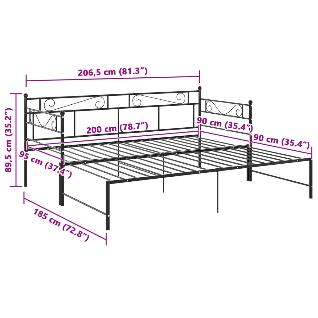 Slaapbank uittrekbaar metaal zwart 90x200 cm is nu te koop bij PeponiXL, paradijselijk wonen!