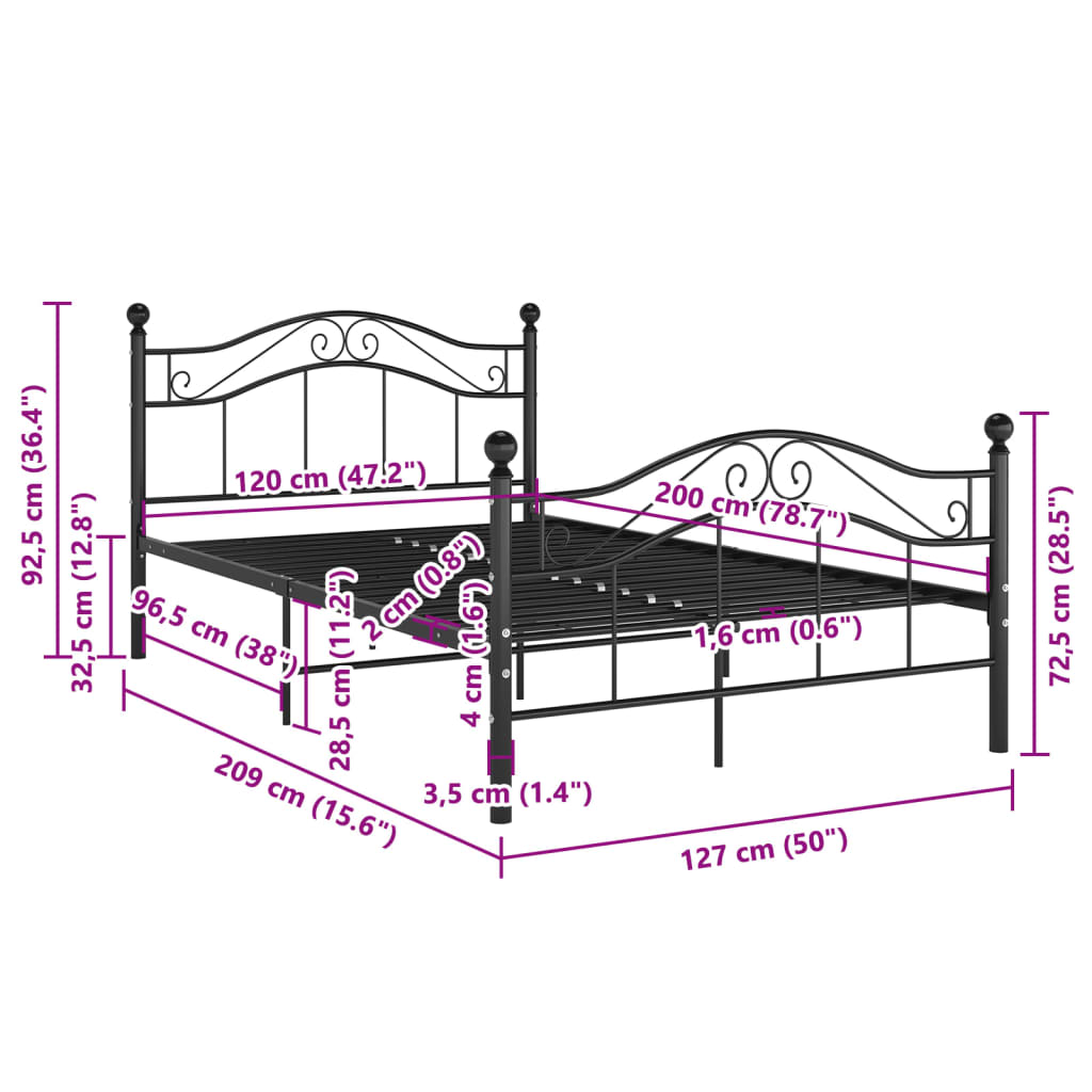 Bedframe metaal zwart 120x200 cm is nu te koop bij PeponiXL, paradijselijk wonen!