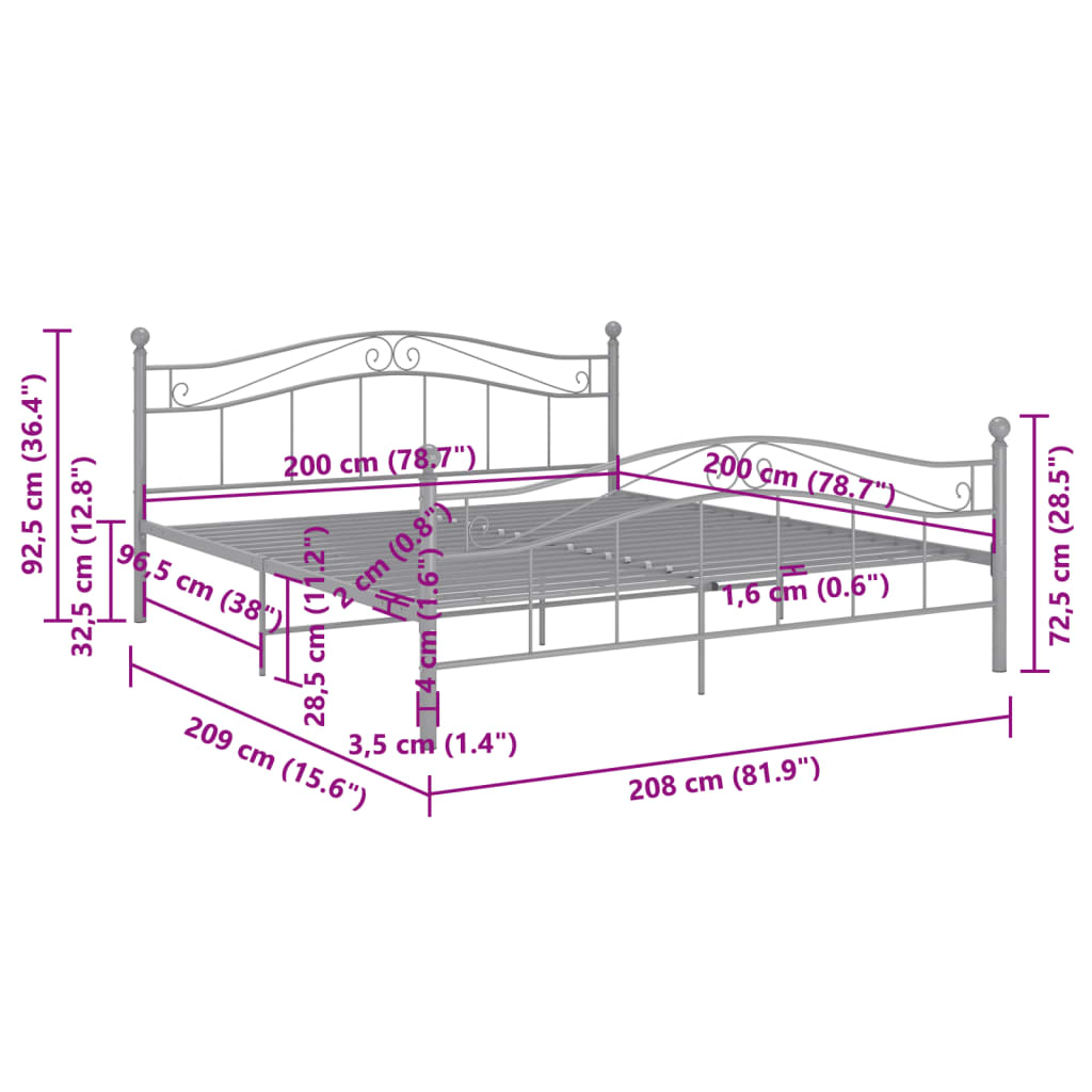 Bedframe metaal grijs 200x200 cm is nu te koop bij PeponiXL, paradijselijk wonen!