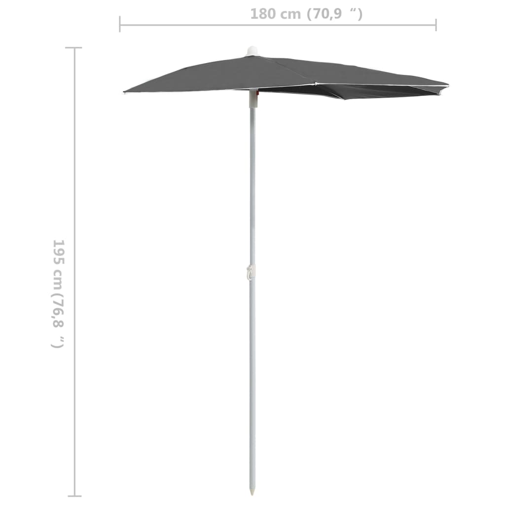 Parasol half met paal 180x90 cm antracietkleurig is nu te koop bij PeponiXL, paradijselijk wonen!