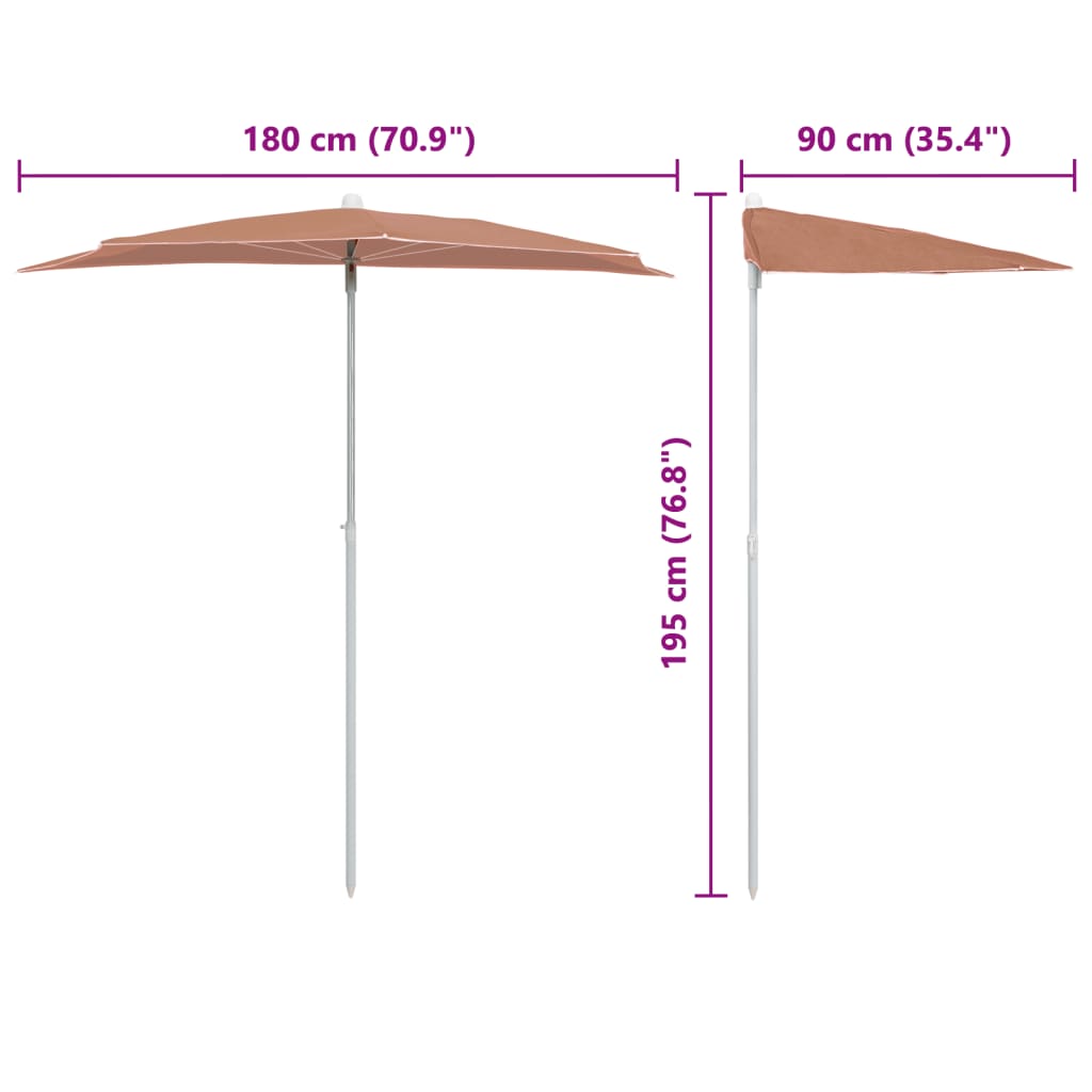 Parasol half met paal 180x90 cm terracottakleurig is nu te koop bij PeponiXL, paradijselijk wonen!