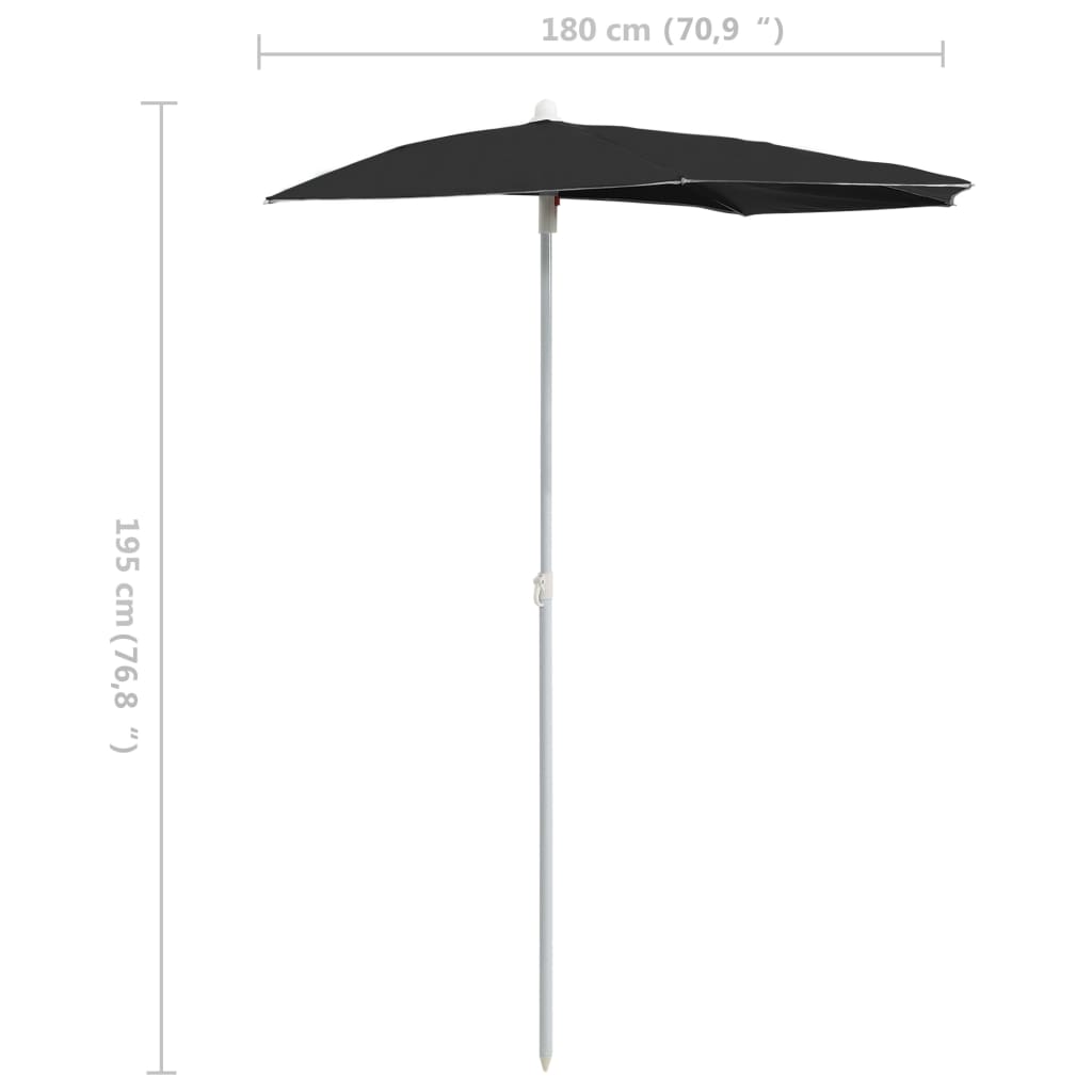 Parasol half met paal 180x90 cm zwart is nu te koop bij PeponiXL, paradijselijk wonen!